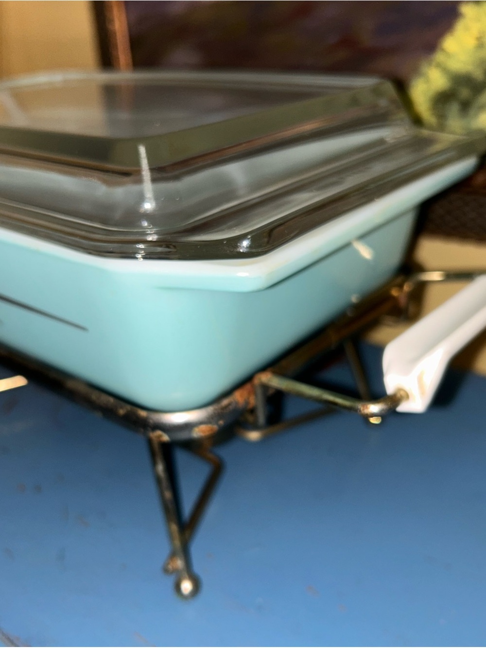 Rare Pyrex Atomic Starburst 2 QT Dish with Glass Lid and Stand Warmer - Picture 4 of 16